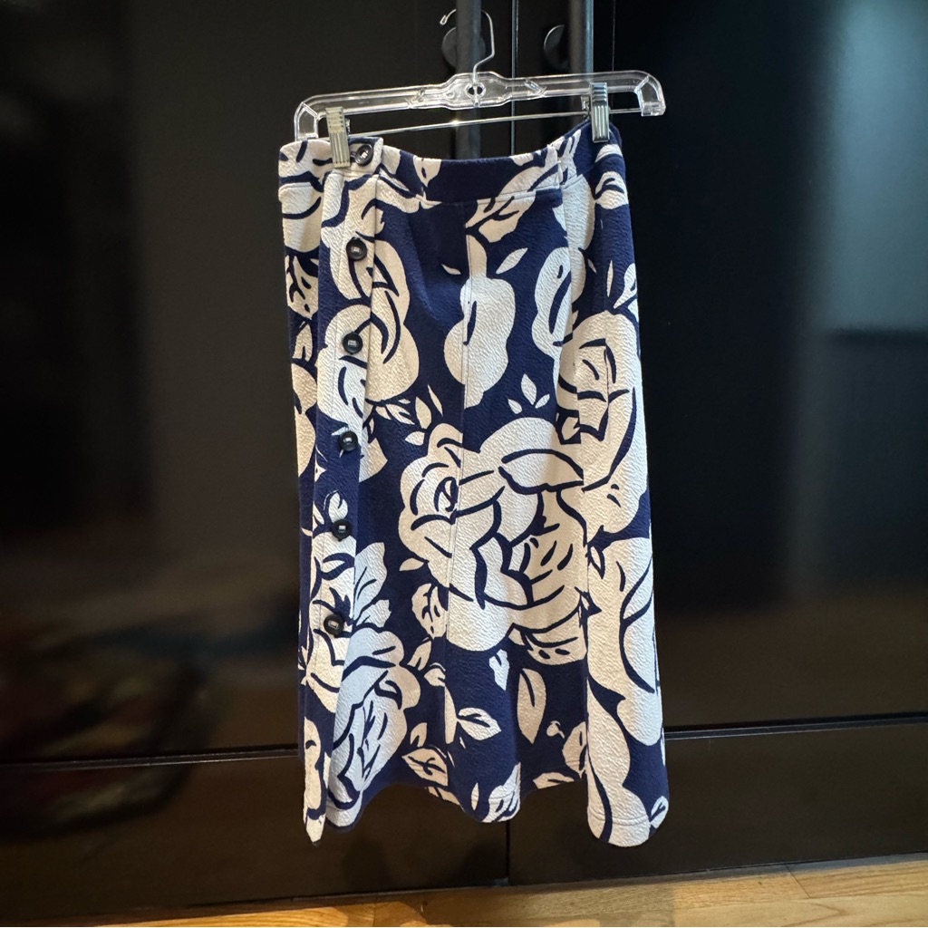 Maeve Navy And Cream Floral A-Line Skirt
